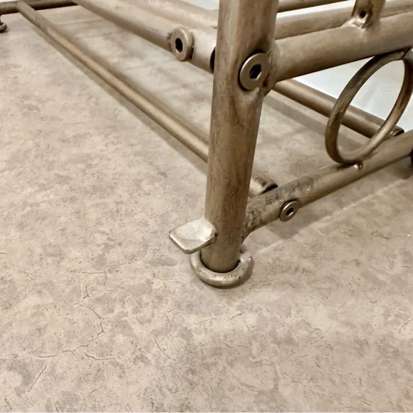 Vintage metal 2 tier wall table shelf gold brass tones tassels gorgeous like new - Picture 8 of 15